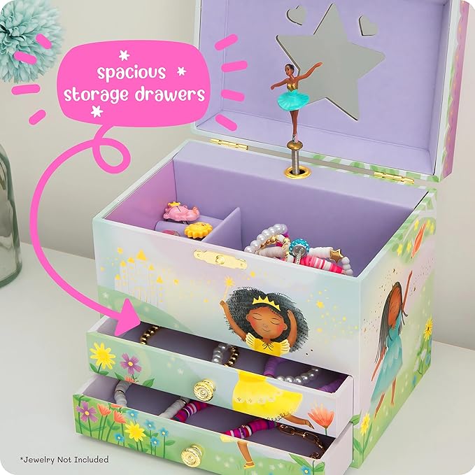 Musical Ballerina Jewelry Box for Girls - Kids Dancing Ballerina Music Box with Mirror, Black Ballerina Gifts for Little Girls, Childrens Birthday Gift, Ages 3-10