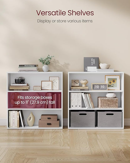 VASAGLE Set of 2 Bookshelves, 31.5 Inches Wide, 3-Tier Open Bookcases with Adjustable Storage Shelves, Floor Standing Units, Cloud White ULBC173T14-2