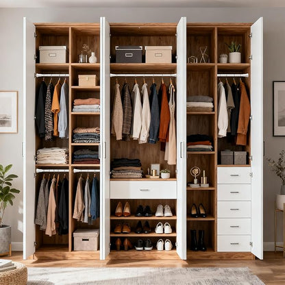 1.1 Inch Diameter Tension Closet Rods for Hanging Clothes 32-85 Inch, Adjustable Pole Closet to Hang Clothes, Heavy Duty Closet bar for Wardrobes with No Drilling Holder, White