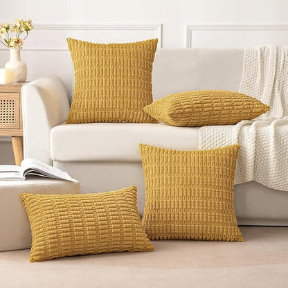 MIULEE Pack of 2 Corduroy Decorative Throw Pillow Covers 18x18 Inch Soft Boho Striped Pillow Covers Modern Farmhouse Home Decor for Summer Sofa Living Room Couch Bed Yellow