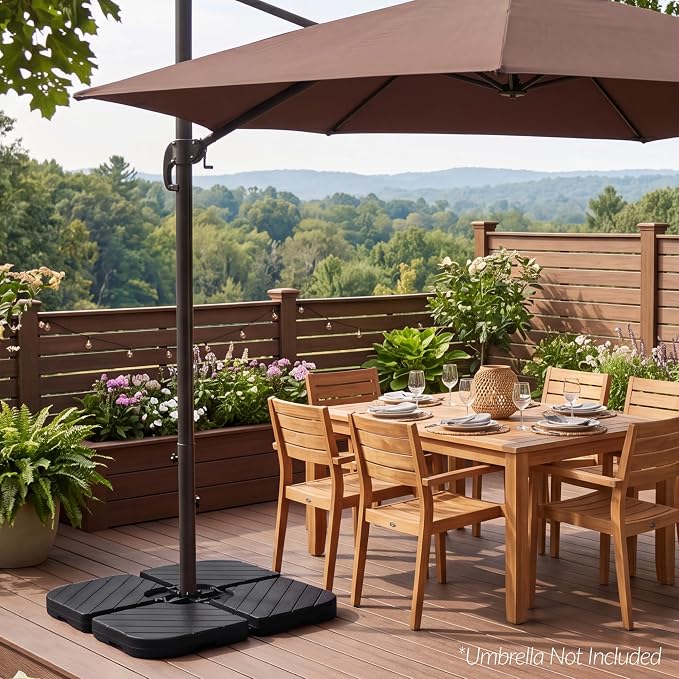 Best Choice Products 4-Piece Cantilever Offset Patio Umbrella Base Weight Set, Heavy-Duty Fillable Stand Plates for Water or Sand, Easy-Fill Spouts, Wood Grain Finish - Black