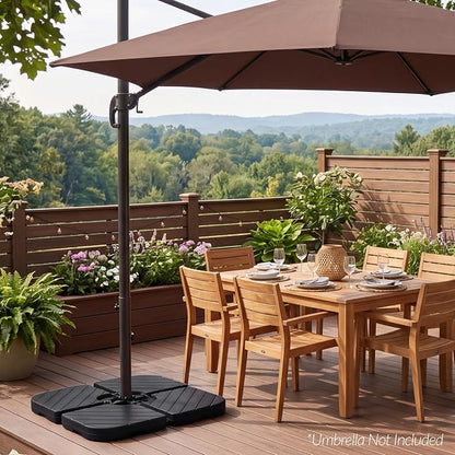 Best Choice Products 4-Piece Cantilever Offset Patio Umbrella Base Weight Set, Heavy-Duty Fillable Stand Plates for Water or Sand, Easy-Fill Spouts, Wood Grain Finish - Black