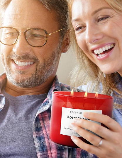Pomegranate Noir Vanilla 3 Wick Candle | Highly Scented Natural Soy Candle 15.8 oz | Aromatherapy Stress Relief Candle Long Lasting & Clean Burn | Luxury Relaxing Gift for Home, Women & Men