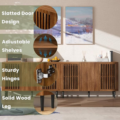 Storage Cabinet, 94.4" Freestanding Buffet Cabinet with 6 DIY Doors and Adjustable Shelf,Modern Sideboard Coffee Bar with Solid Wood Feet for Living Room,Dining Room,Kitchen,Walnut,Set of 2