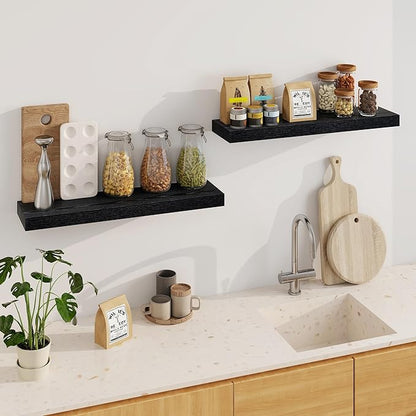 Fun Memories Floating Shelves for Wall, 32Inch Floating Shelves Set of 2, Hanging Shelf with Invisible Brackets, Wood Shelves for Living Room, Bedroom, Kitchen, Black