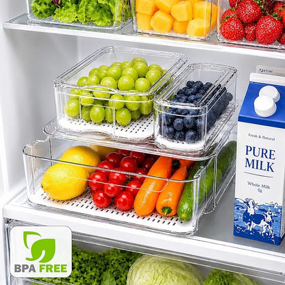 SMRCAD Refrigerator Organizers, Clear Pull-out Drawer Container and Organizer Bins with Lids, Stackable Storage Containers for Fruits, Vegetable (Set of 3 (Include Pull Out Drawer))