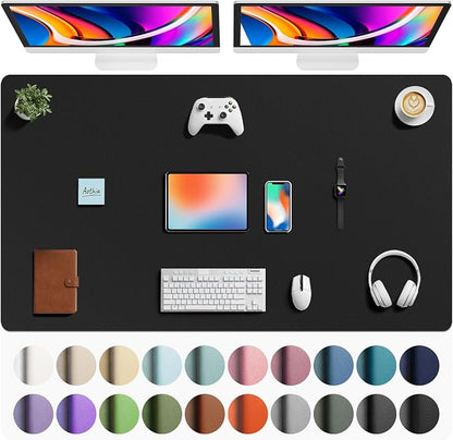 Aothia Faux Leather Desk Mat - Large Mouse Pad, Non-Slip PU Leather Blotter, Waterproof Writing Surface for Office and Home (Black, 63" x 24")