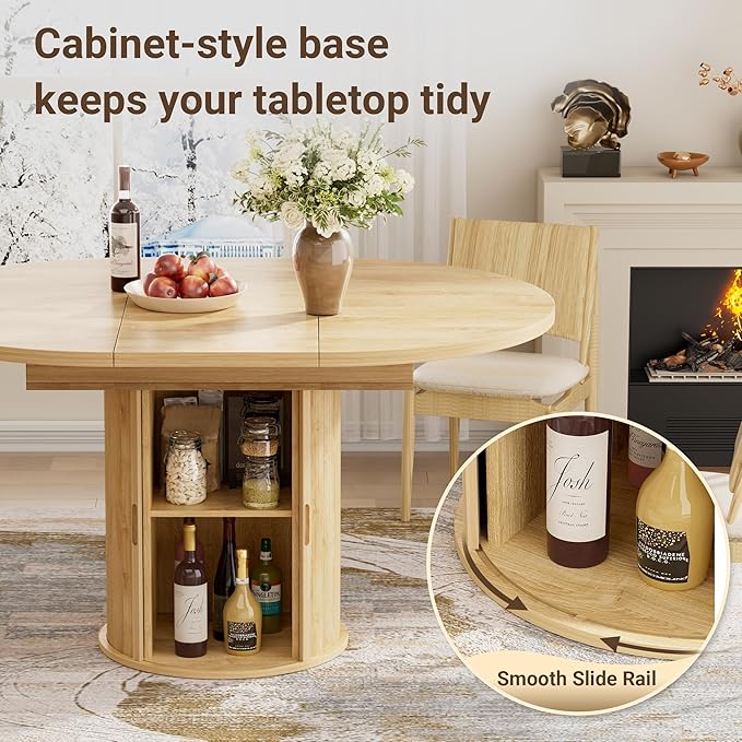 40-55in Extendable Round Dining Table for 4–6, Modern Oval Dining Table, Multi-Use Kitchen Table with Removable Leaves Space Saving, Dinner Table for Dining Room,Apartments or Meeting Rooms