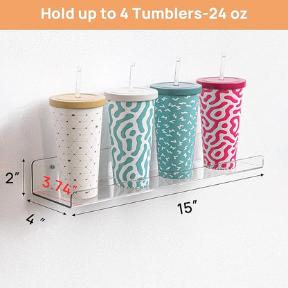 upsimples Acrylic Shelves for Bathroom Storage, 15" Floating Shelves Wall Organizer for Perfume, Make up, Skincare, Kids Bookshelf for Bedroom, Nursery, Living Room Decor, Clear, 4 Pack