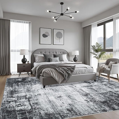 4x4 Area Rug Living Room Rug: Washable Modern Abstract Soft Thin Rug Indoor Floor No Slip Stain Resistant Carpet for Bedroom Dining Room Farmhouse Nursery Home Office - Dark Black