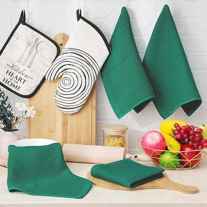 Homaxy 100% Cotton Waffle Weave Kitchen Dish Cloths, Ultra Soft Absorbent Quick Drying Dish Towels, 12 x 12 Inches, 18-Pack, Dark Green