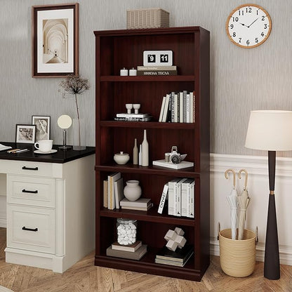 Bookshelf, Open Storage 70 Inch Tall 5 Shelf Bookcase, Floor Standing Bookshelves and Bookcases, Book case for Farmhouse Library Office Bedroom Kids, Mahogany - 5 Tier
