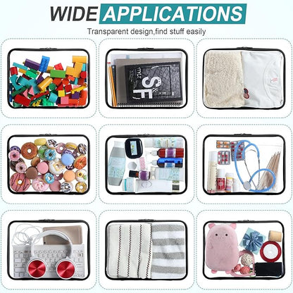 Sanwuta 6 Pcs Clear Hard Zipper Case Plastic Zipper Pouches Transparent Makeup Bag Pencil Case Pouches Toiletry Diaper Bag for Travel Toy Storage Organizer Bins(Black,12.6 x 9 x 2 Inch)
