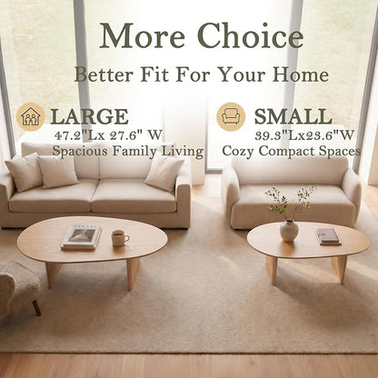 Honyee Oval Coffee Table, 47.2" Wood Coffee Table for Living Room, Modern Wooden Center Table with Solid Wood Veneer Legs, Sturdy Rounded Edge Design, Easy Assembly, Apartment Friendly, Natural