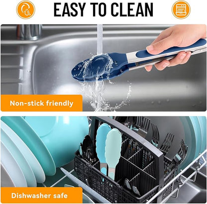 Hotec Silicone Kitchen Tongs for Cooking 9-Inch Serving Tongs with Silicone Tips, Set of 3 (Gradient Blue)