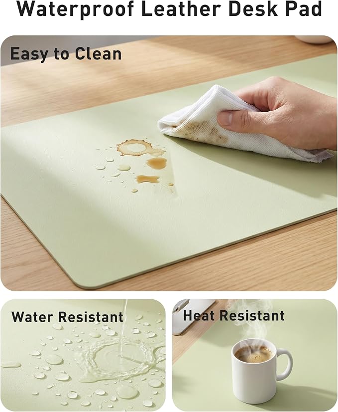 Aothia Faux Leather Desk Mat - Large Mouse Pad, Non-Slip PU Leather Blotter, Waterproof Writing Surface for Office and Home (Grass Green, 42" x 17")