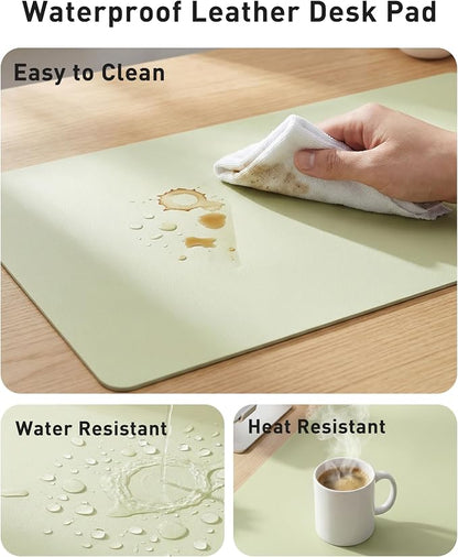 Aothia Faux Leather Desk Mat - Large Mouse Pad, Non-Slip PU Leather Blotter, Waterproof Writing Surface for Office and Home (Grass Green, 42" x 17")