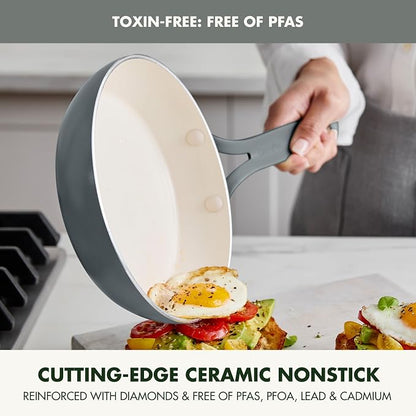 GreenPan Nova 12” Nonstick Frying Pan Skillet, PFAS-Free Ceramic Cookware, Durable Fast Heating, Induction Ready, Omelet & Eggs, Oven Safe to 600F, Dishwasher Safe, Slate Gray