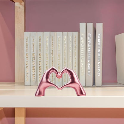 Small Heart Hands Sculpture Decor for Living Room Bedroom Bookshelf Coffe Table, Love Finger Statue Modern Aesthetic Home Decor, Unique Gift for Wedding Christmas Birthday (Shiny Pink)