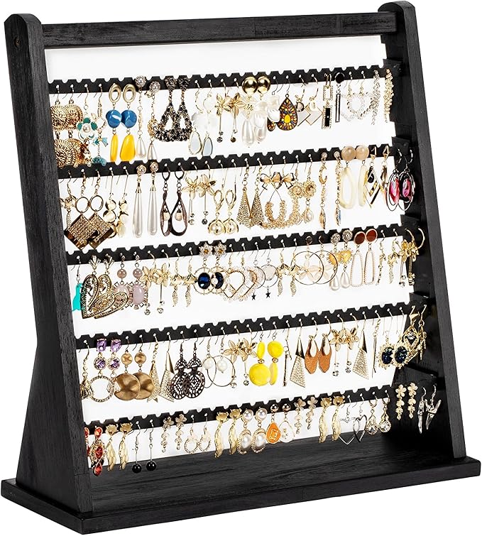 Poyilooo Earring Holder Organizer, Rustic Wood Earring Holder Stand, 5 Layer Jewelry Holder Organizer with 270 Earring Tree Holes Display Rack for Stud Earings & Hoop Earrings, Gifts for Women