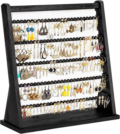 Poyilooo Earring Holder Organizer, Rustic Wood Earring Holder Stand, 5 Layer Jewelry Holder Organizer with 270 Earring Tree Holes Display Rack for Stud Earings & Hoop Earrings, Gifts for Women