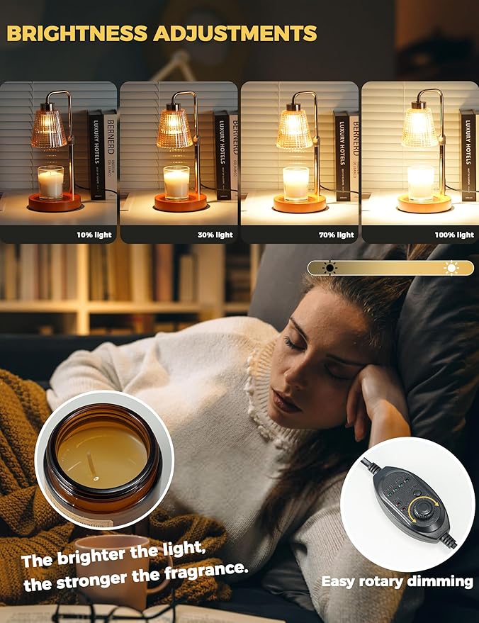 GODONLIF Gold Candle Warmer Lamp with Cycle Timer, Birthday Gifts for Women Mom Her, House Warming Gifts New Home Room Decor, Wax Melt Warmer for Jar Candles with 2 Bulbs