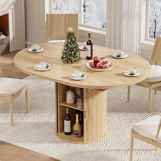 40-55in Extendable Round Dining Table for 4–6, Modern Oval Dining Table, Multi-Use Kitchen Table with Removable Leaves Space Saving, Dinner Table for Dining Room,Apartments or Meeting Rooms