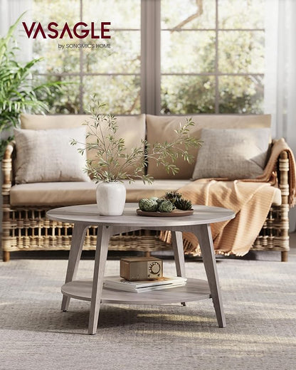 VASAGLE MAEZO Collection - Round Coffee Table, 2-Tier Center Table with Storage, Tapered Legs, Curved Transitions, 31.5 Dia. x 17.7 H Inches, Easy Assembly, for Living Room, Heather Greige ULCT243K02