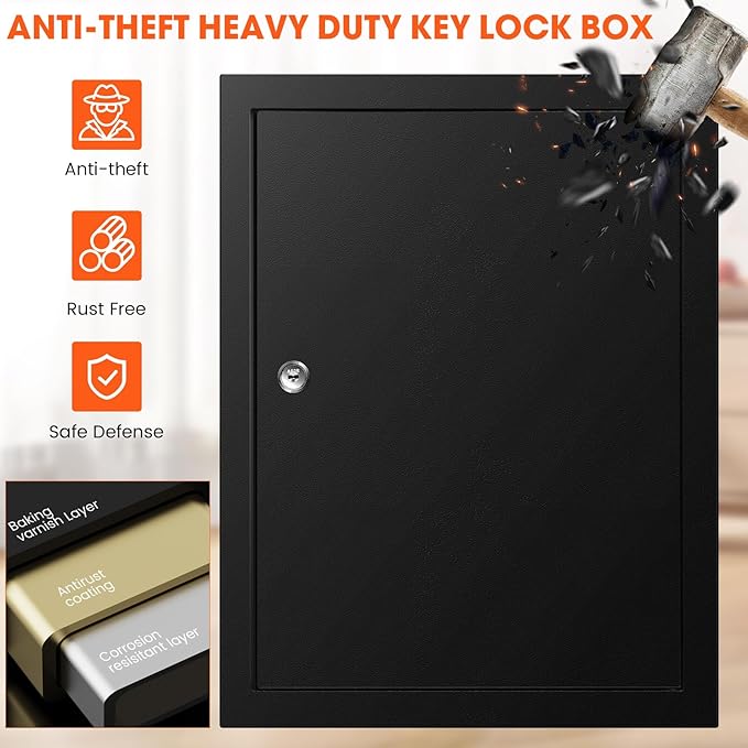 125 Position Key Cabinet Wall Mount with Anti-Theft Deposit Key Slot, Key Box Organizer with Key Hooks & 125 Tags Key Labels, Key Safe for Hotels & Office & Companies & Car Dealerships