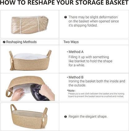 Mkono Small Storage Basket for Toilet Tank Top Boho Bathroom Decor Woven Rope Toilet Paper Tray Organizer for Shelf Bedroom Living Room, Jute, 1 Pack, 15.7" L x 6" W