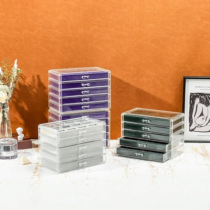 ProCase Earring Holder Organizer Jewelry Box with 10 Drawers, Acrylic Clear Earring Case with Adjustable Velvet Trays for Women - Emerald,10 Layers