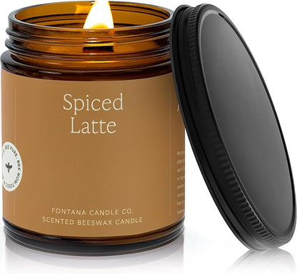 Fontana Candle Co Wood Wick Beeswax Jar Candles, Spiced Latte - Made with Coconut Oil & Pure Essential Oils – Clean Burn, Long Lasting and Non-Toxic Candles for Home & Room Decor