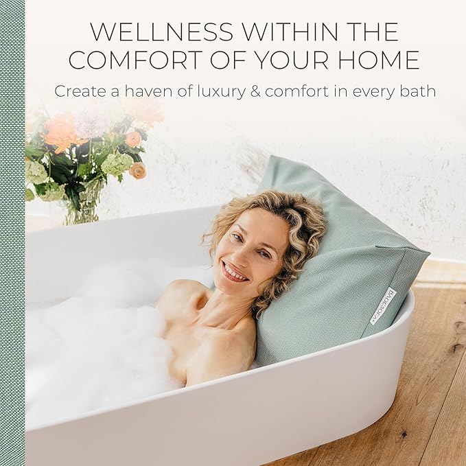 BADESOFA® Luxury Bath Pillow M - Lusciously Soft & Comfortable Tub Pillow for Bathtub - Washable & Quick-Drying Bath Back Pillow - Non-Slip Full Body Tub Pillow - Luxury Spa Cushion in Green