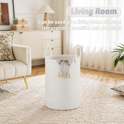 Artfeel Laundry Basket,Woven Cotton Rope Laundry Hamper,40L for Decorative Storage of Dirty Clothes,Toys and Blankets in Bathroom,Baby Room and Living Room