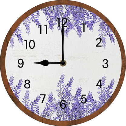 Lavender Wall Clock 10 Inch Silent Non Ticking Battery Operated Wooden Modern Office Simple Minimalist Clock Decorative for Kitchen Home Bathroom Living Room
