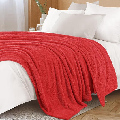 Exclusivo Mezcla Fleece King Size Bed Blanket, Ultra Soft, Lightweight and Fuzzy Red Blanket for Women, Home Decor, 90x104 Inches