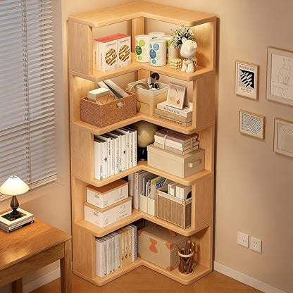 ALKSDNQ Corner Bookshelf, 3 Tier Corner Book Shelf Etagere Bookcase with Baffle, Freestanding L Shaped Display Shelf Stand for Home Office, Living Room, Bedroom, Brown