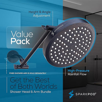 SparkPod Round Rain Shower Head with Extension Arm - Height Adjustable Shower Head with High Pressure Performance - Easy 1-Minute Installation (11" Arm Extension, Vintage Oil-Rubbed Bronze)