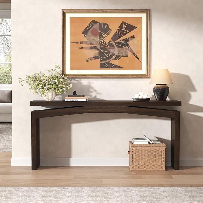 63-Inch Farmhouse Entryway Table Behind Couch Skinny, Long Wooden Entrance Table for Living Room Narrow, Rectangular Modern Console Tables for Apartment, Home, Dark Brown