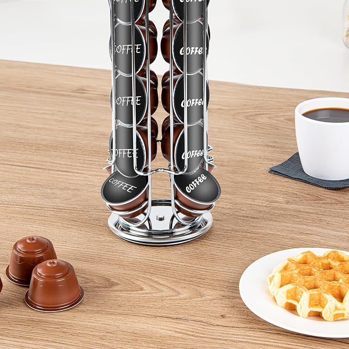 Restaurantware Restpresso 5.5 x 13 Inch Coffee Capsule Holder 1 Durable Pod Carousel - Holds 24 Dolce Gusto Pods 360-Degree Rotatable Iron Espresso Pod Organizer Pods Not Included