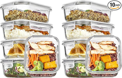 Vtopmart 5Pack 22oz Glass Storage Containers with Lids, Glass Meal Prep Food Container Sets with Snap Airtight Lids for Microwave, Oven, Freezer and Dishwasher, Grey (Pack of 2)