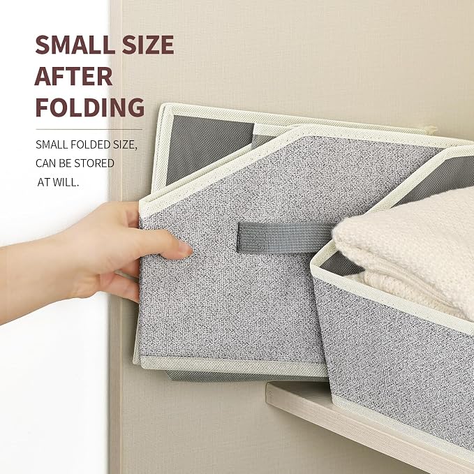 Homsorout Storage Bins for Shelves - Large Trapezoid Closet Shelf Organizer, Fabric Organization Bins with Handles, Storage Baskets for Clothes, Towel, Purse, 6 Pack, Light Gray