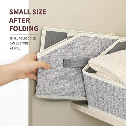 Homsorout Storage Bins for Shelves - Large Trapezoid Closet Shelf Organizer, Fabric Organization Bins with Handles, Storage Baskets for Clothes, Towel, Purse, 6 Pack, Light Gray