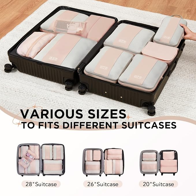 10 Set Compression Packing Cubes for Travel Gifts Mom Women,OlarHike Luggage Clothes Garment Bags for Travelers,Airplane/Cruise/Car Travel Essentials,Compressible Expandable Saver Space Bags(Beige)