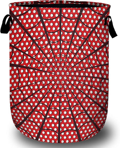 Red Spider Web Laundry Basket, Foldable Waterproof Halloween Laundry Hamper Tote Bag Dirty Clothes Storage Bucket Toy Organizer for Bathroom/Laundry/Bedroom 15.7"x19.6"