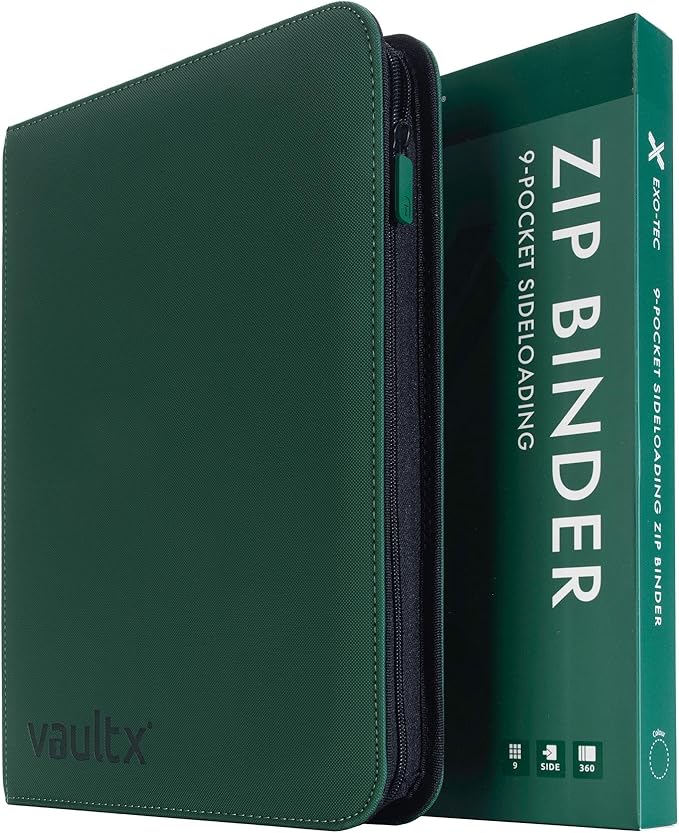 Vault X 9 Pocket Zip Binder, 360 Cards, Exo-Tec Material, 20 Side-Loading Pages (Green)