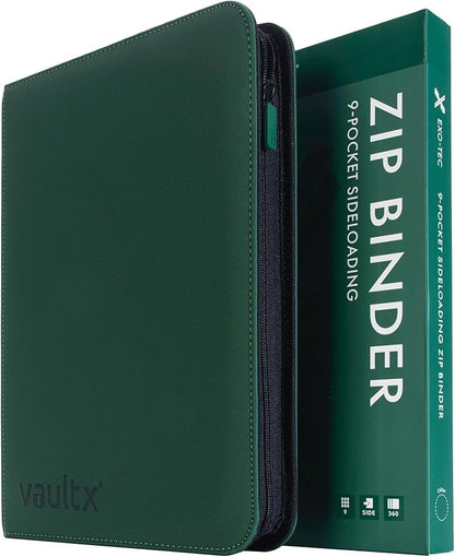 Vault X 9 Pocket Zip Binder, 360 Cards, Exo-Tec Material, 20 Side-Loading Pages (Green)