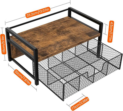 Homode Tea Bag Organizer, Wood Tea Organizers and Storage Chest, Teabag Holder with Storage Drawer,Tea Station Chest Display Container Box for Countertop Kitchen, Rustic Brown