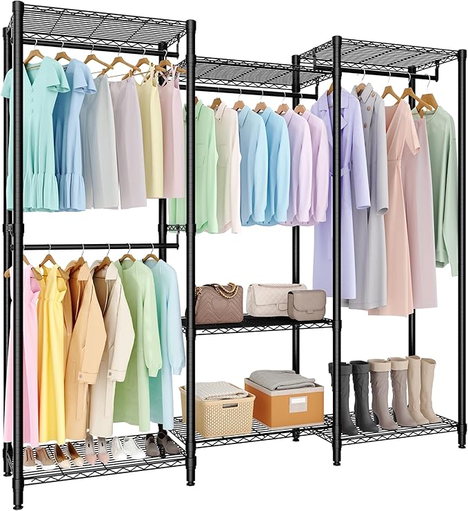 5-Tier Heavy Duty Clothes Rack, 1630LBS Load, Sturdy Metal Garment Rack with Wire Shelves, Multi-Functional Wardrobe Closet with Hanger Rods for Hanging Clothes, 15.5"D x 67.6"W x 76.5"H ﻿