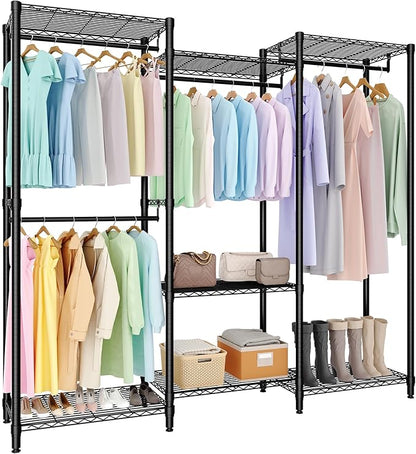 5-Tier Heavy Duty Clothes Rack, 1630LBS Load, Sturdy Metal Garment Rack with Wire Shelves, Multi-Functional Wardrobe Closet with Hanger Rods for Hanging Clothes, 15.5"D x 67.6"W x 76.5"H ﻿